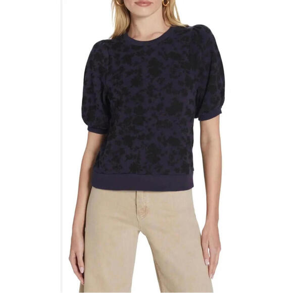 Goldie Rococo Floral Puff Sleeve Blue Sweatshirt NWOT - Picture 2 of 8